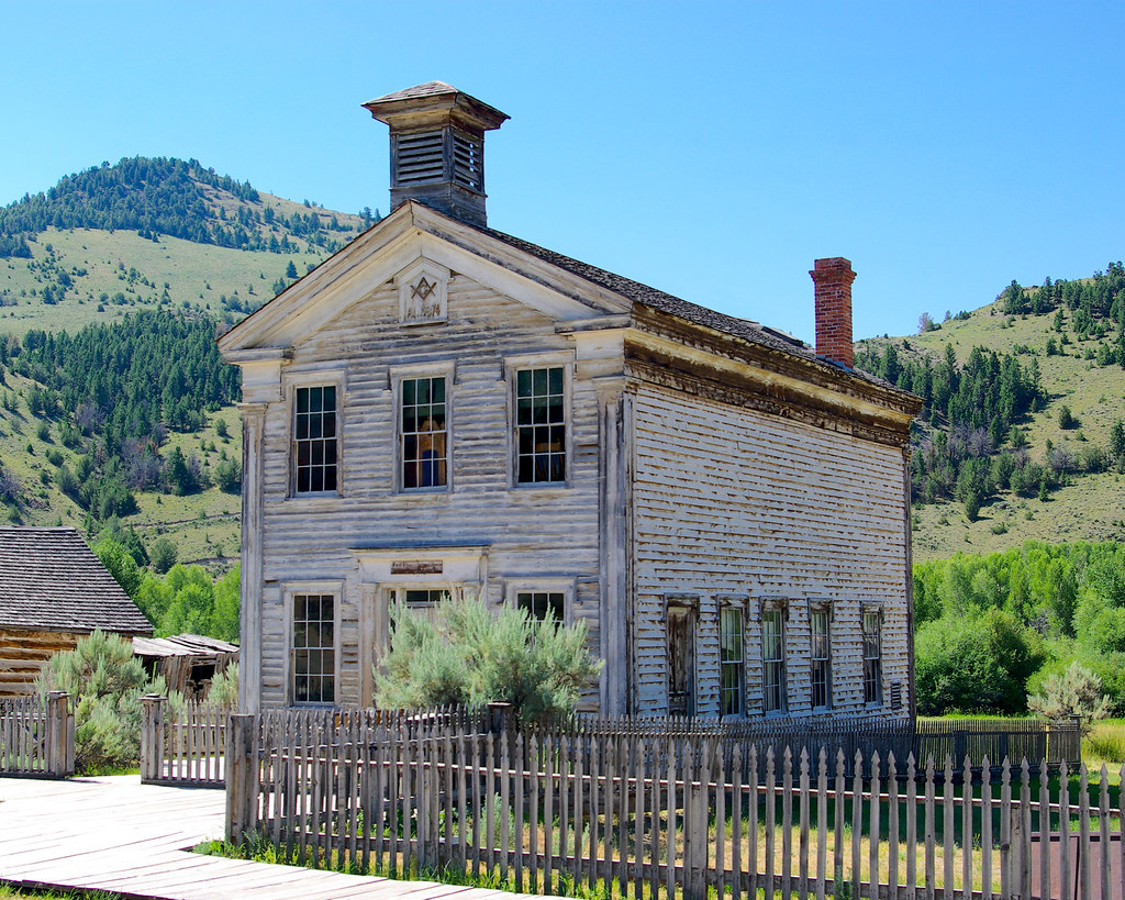 Masonic Lodge and School House, Bannack, Montana, July 30, 2010. Image shared as public domain on Pixabay and Flickr as “Masonic Lodge and School House.”