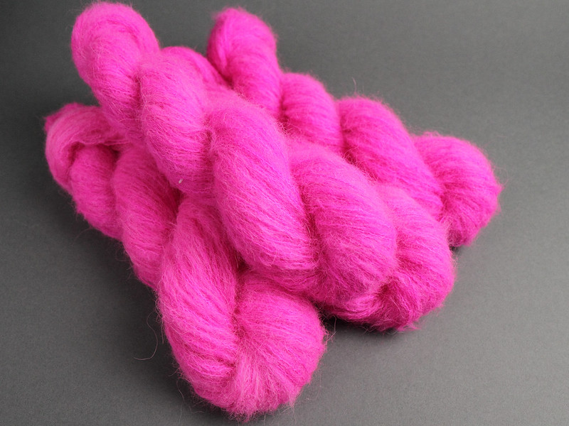 Fuzzy Lace hand dyed brushed baby alpaca silk yarn in 'Be Safe, Be Seen' (neon pink)