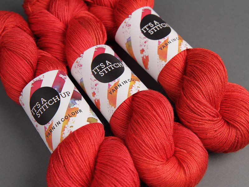 Brilliance 4 Ply hand dyed British wool silk yarn in 'Magma' (orange-red)