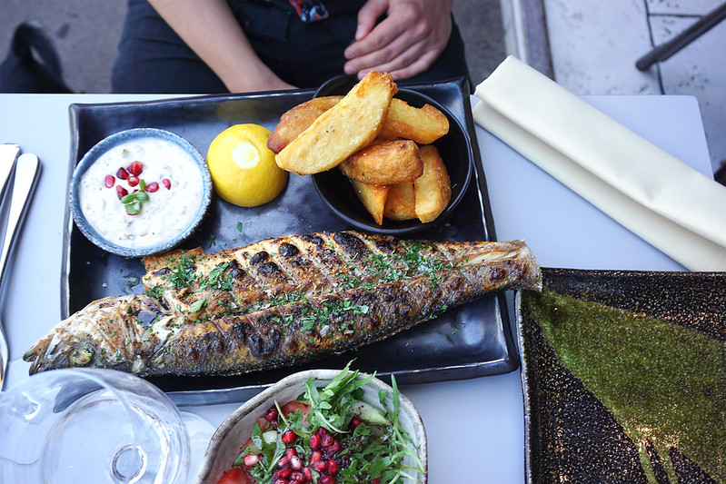 Gluten free grilled sea bass with salad, chips and tartar sauce from Skewd Kitchen in Cockfosters | Gluten free Cockfosters | Gluten free North London | Gluten free Barnet | Gluten free Turkish restaurant