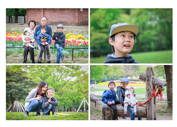 出張カメラマンが撮る名城公園で男の子兄弟の誕生日を祝う家族写真（名古屋市北区）　ポーズを作らず自然