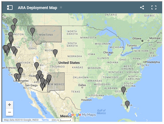 Map of USDA Forest Service Air Resource Advisor deployments