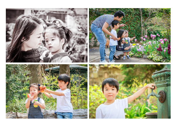 Japanese family photographer based in Nagoya, Aichi, Japan, shooting for client from Hong Kong in a park with flowers