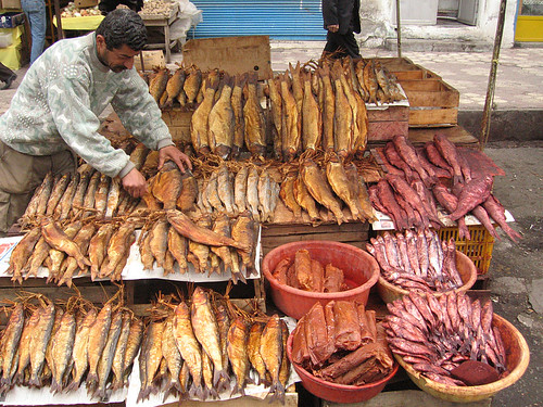 Preserved fish for sale in the bazaar, Bandar-e Anzali