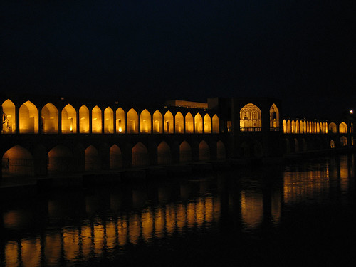 Khaju Bridge, night time illuminations, Esfahan