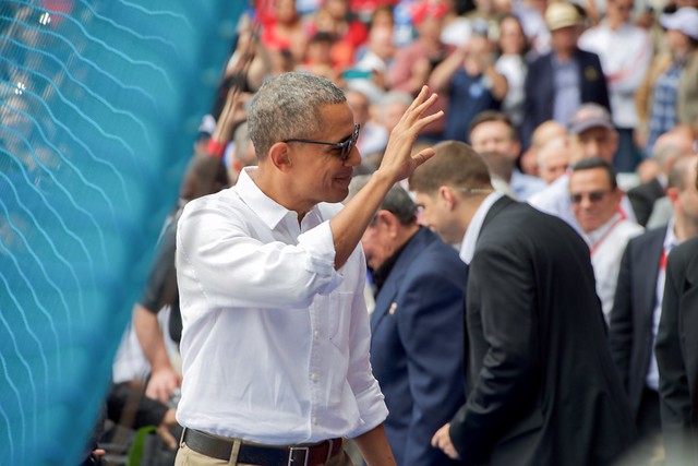 President Obama Waves to the Crowd at Latinoamericano in Havana, Cuba