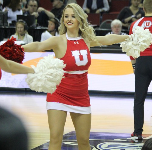 A Utah Cheerleader during a college basketball game 