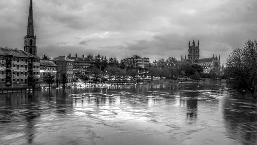 Worcester Cathedral at dusk - black and white