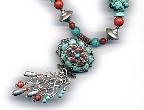Statement silver blue turquoise Coral branch beaded necklace set at ₹4450 |  Azilaa