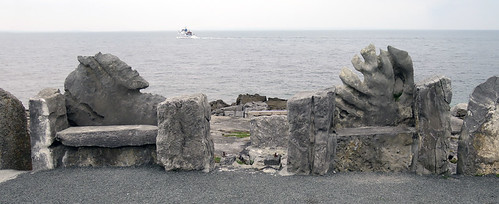 Unique stone benches on one of the Aran Islands in Ireland