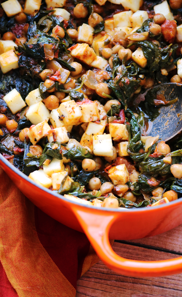 One-Pot Baked Paneer with Chickpeas and Spinach