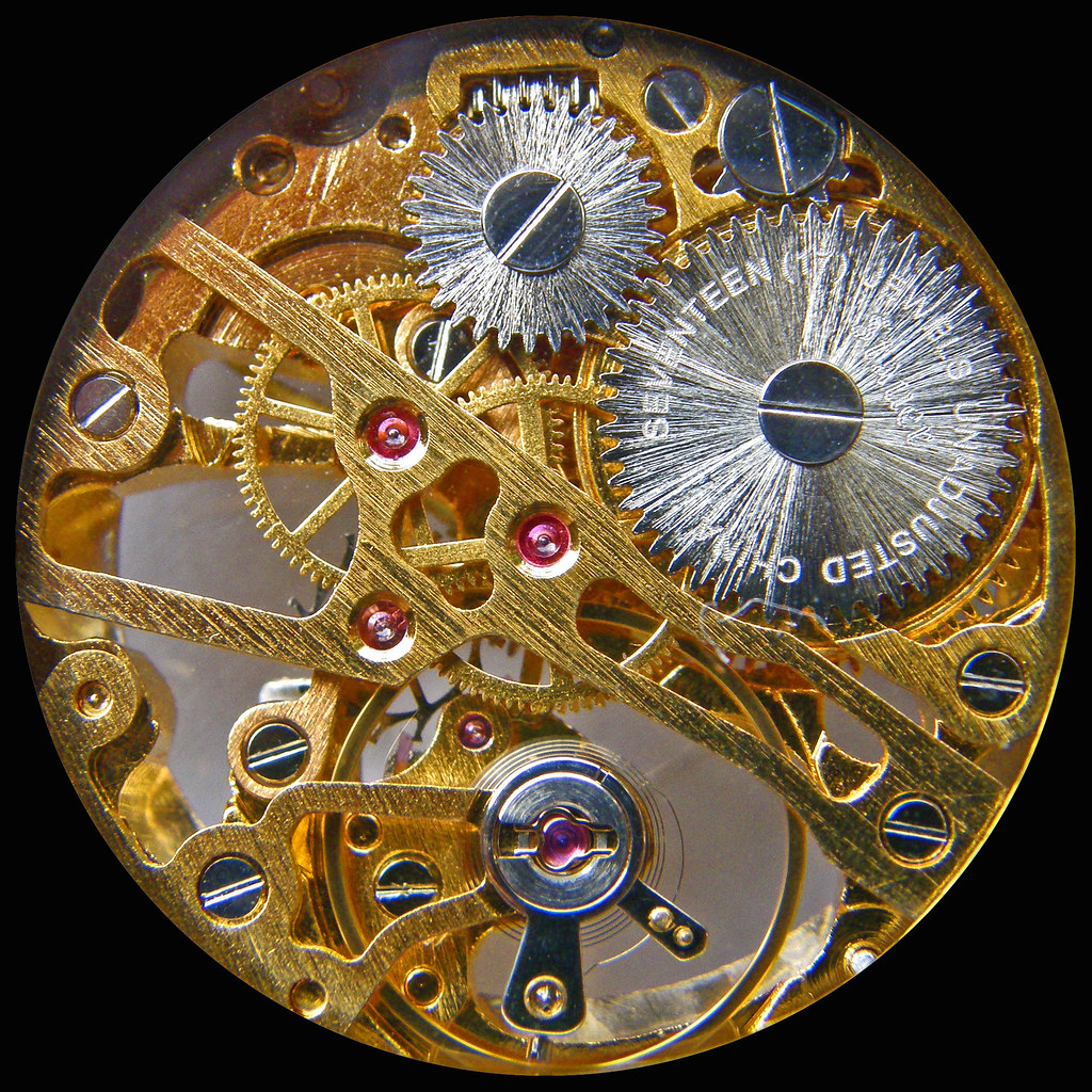 New old skeleton watchworks, seen through its crystal back… | Flickr