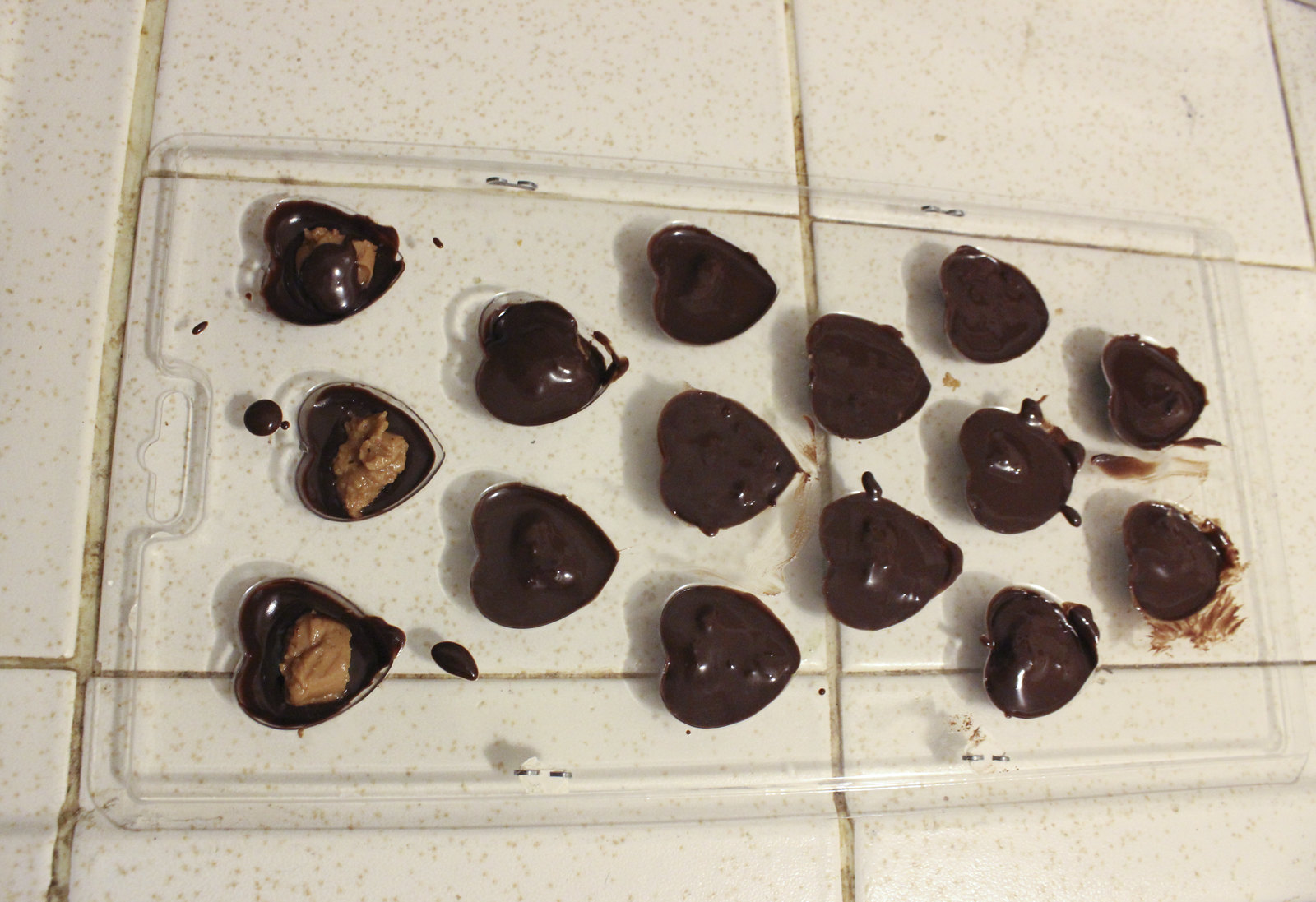 chocolate peanut butter hearts in progress