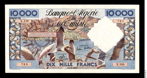1957 Algeria 10,000 Francs banknote
