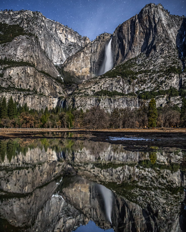 Yosemite Falls Moonlit Night Reflection