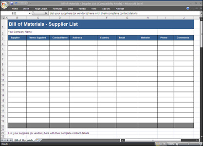 Bill of Materials - Supplier List spreadsheet | A Bill of Ma… | Flickr