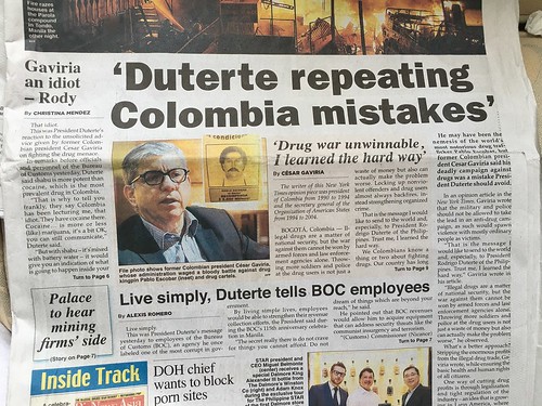 Cesar Gaviria,  Philippine Star headline