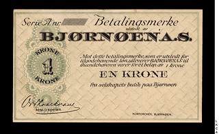 1923-24 Bear island 1 krone banknote
