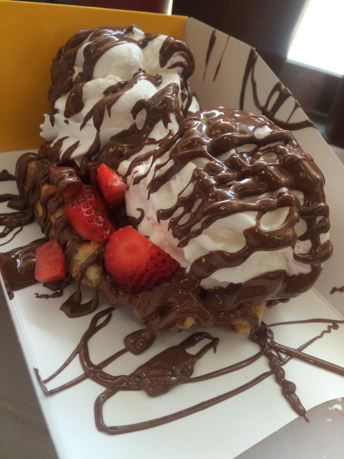 Waffle with Whipped Cream, Strawberries & Nutella