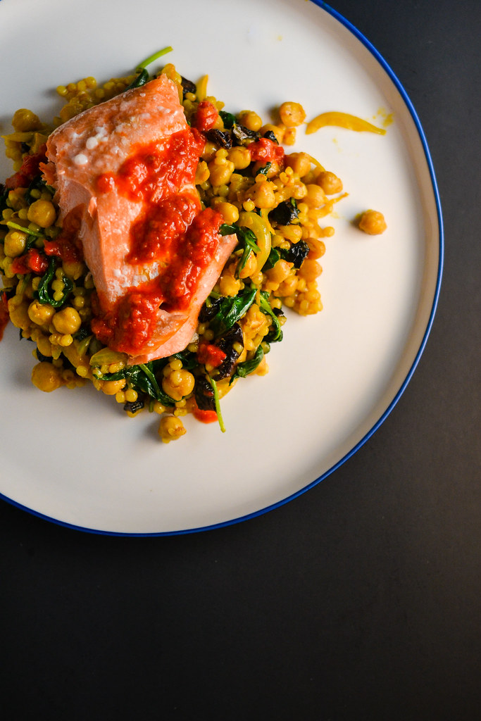 Spicy Salmon with Israeli Couscous and Chickpeas | Things I Made Today