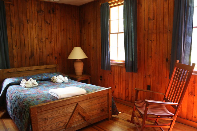 View of one of the master bedrooms at Creasey Lodge at Douthat State Park, Virginia