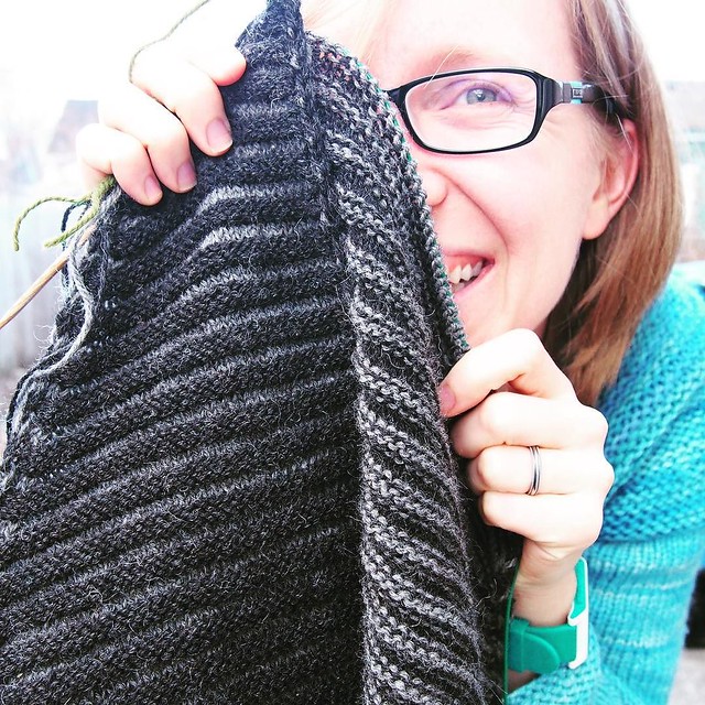 Being silly with my knit-in-progress.