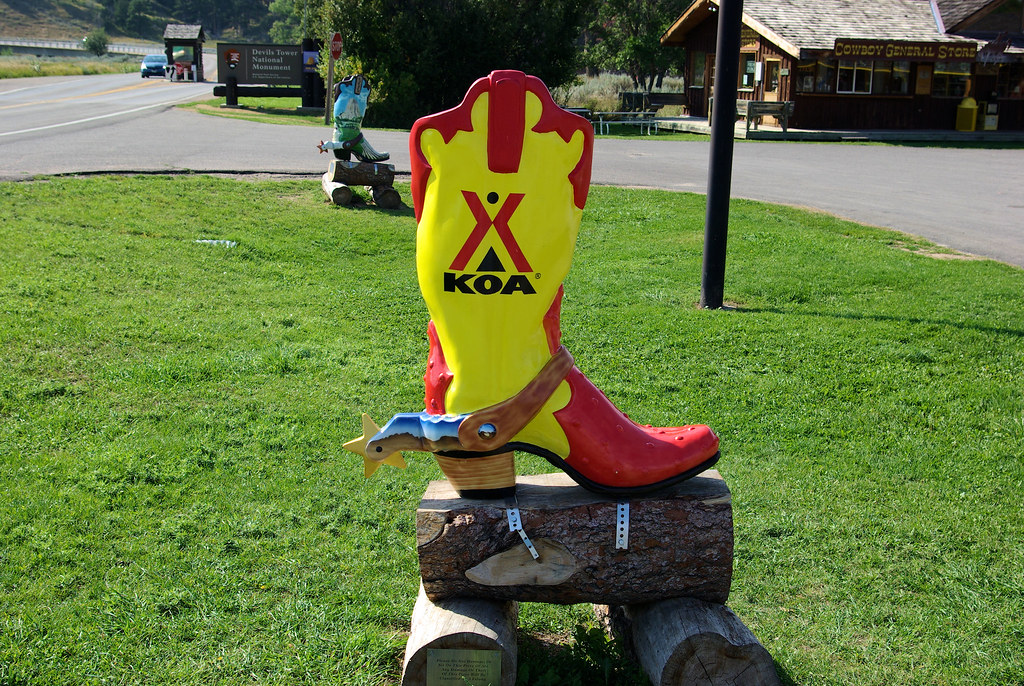 Boot shaped decorative displays used for advertising, KOA outside Devils Tower National Monument, Wyoming, August 28, 2007 (Pentax K10D)