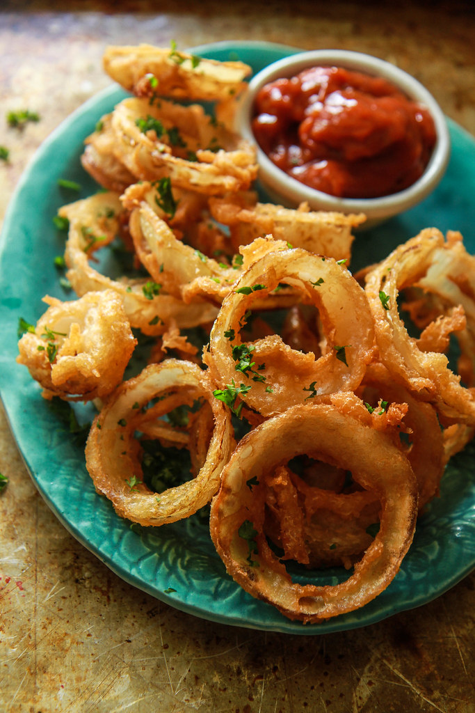Beer Battered Onion Rings with Jalapeno ketchup- Vegan and Gluten Free from HeatherChristo.com