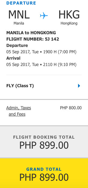 Cebu Pacific Air Promo Manila to Hong Kong September 5, 2017