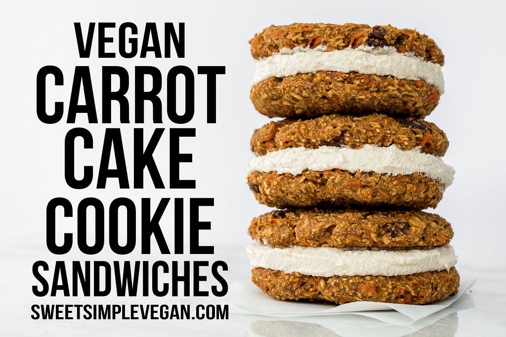 Vegan Carrot Cake Cookie Sandwiches + Coconut Cream Cheese Filling {oil-free} sweetsimplevegan.com #VEGAN #carrotcake #carrotcakecookies #guiltfree #easter #veganeaster