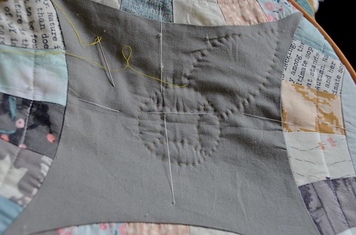 9. Hand quilt the traced leaf template