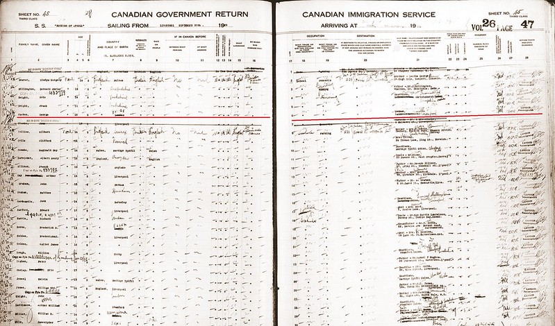 George Casbon b 1914 Canada immigration list 1929