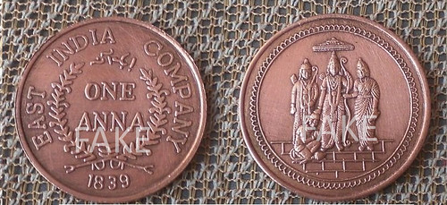 Fake East India Company 1839 One Anna coin