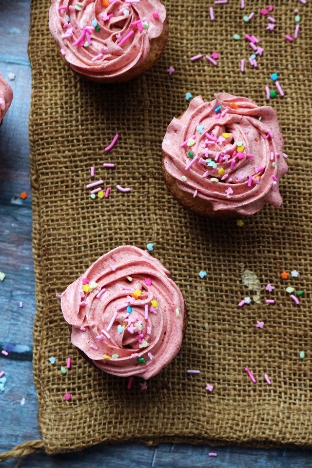 Buttery Vanilla Cupcakes with Raspberry Buttercream