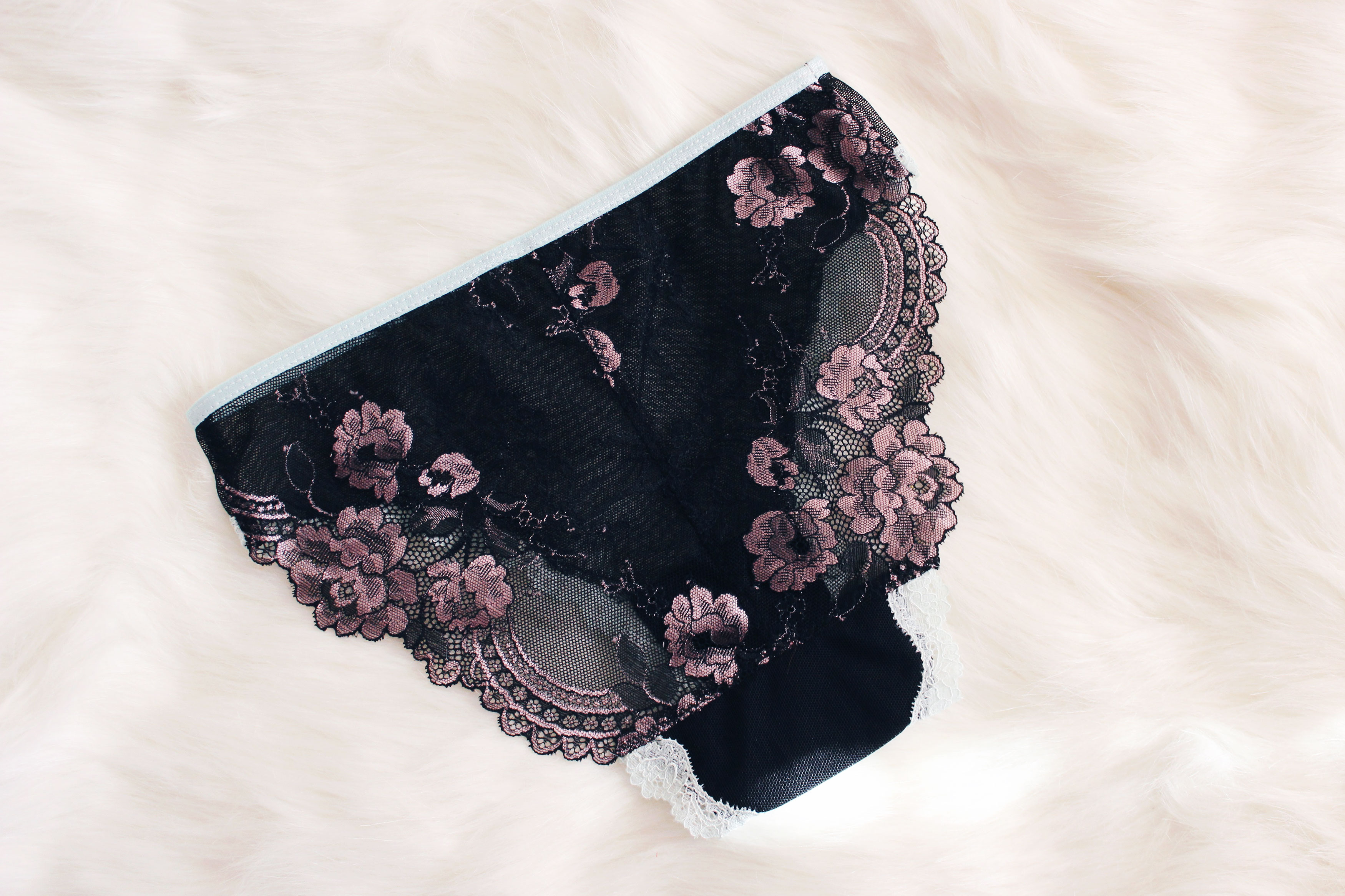 Evie la Luve Frankie Panties in Black Mesh Lace Trim Handmade Underwear DIY Sewing