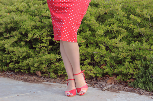 The Pretty Dress Company Ava Red Polka Dot Pencil Dress
