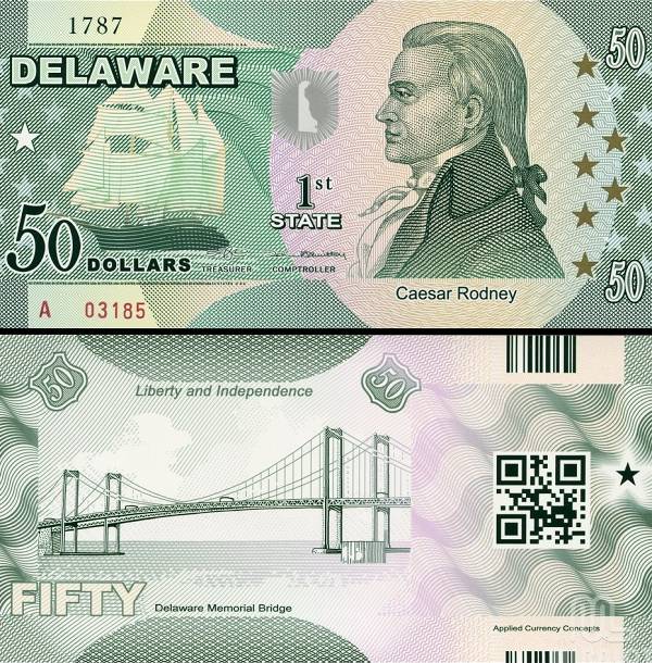 USA 50 Dollars 2014 1. štát - Delaware, polymer