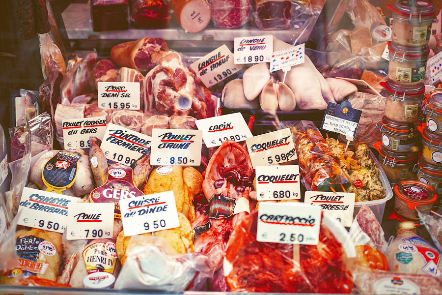 Цены на мясные деликатесы, улица Муфтар, Париж