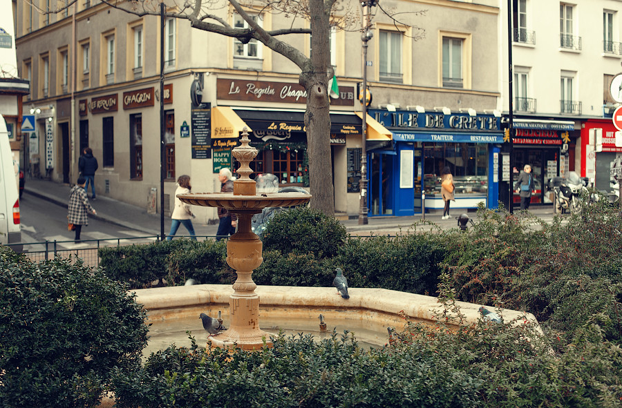 Фонтан на площади Контрэскарп в Париже - достопримечательности Латинского квартала