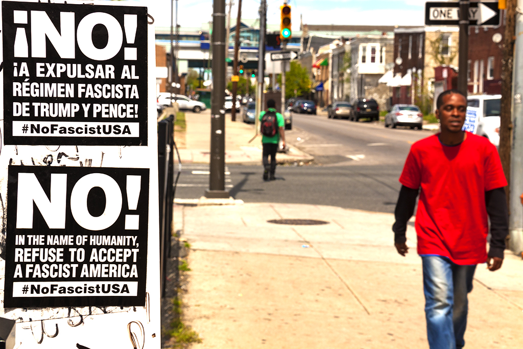 NoFascistUSA flyers in English and Spanish--West Philly