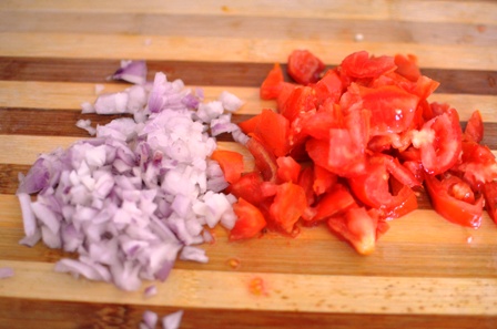 chop onion, tomato