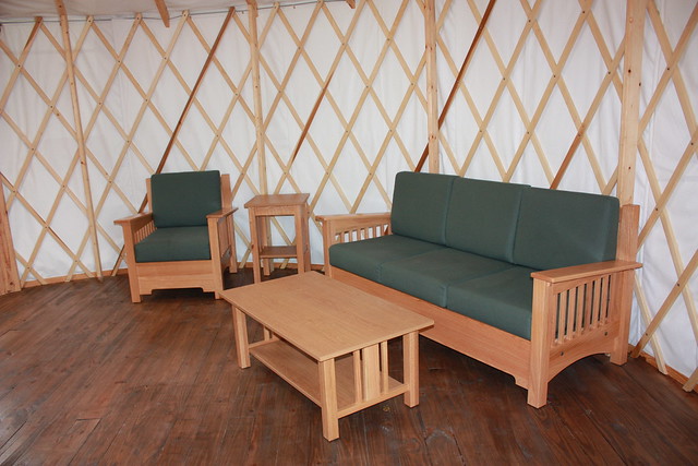 Living room of yurt #1 at Pocahontas State Park in Virginia