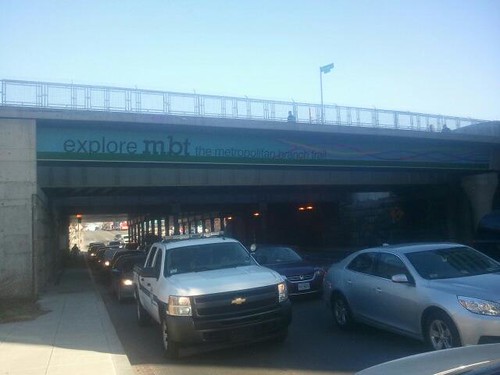 Metropolitan Branch Trail painted billboard on the bridge over Florida Avenue NE, looking eastbound