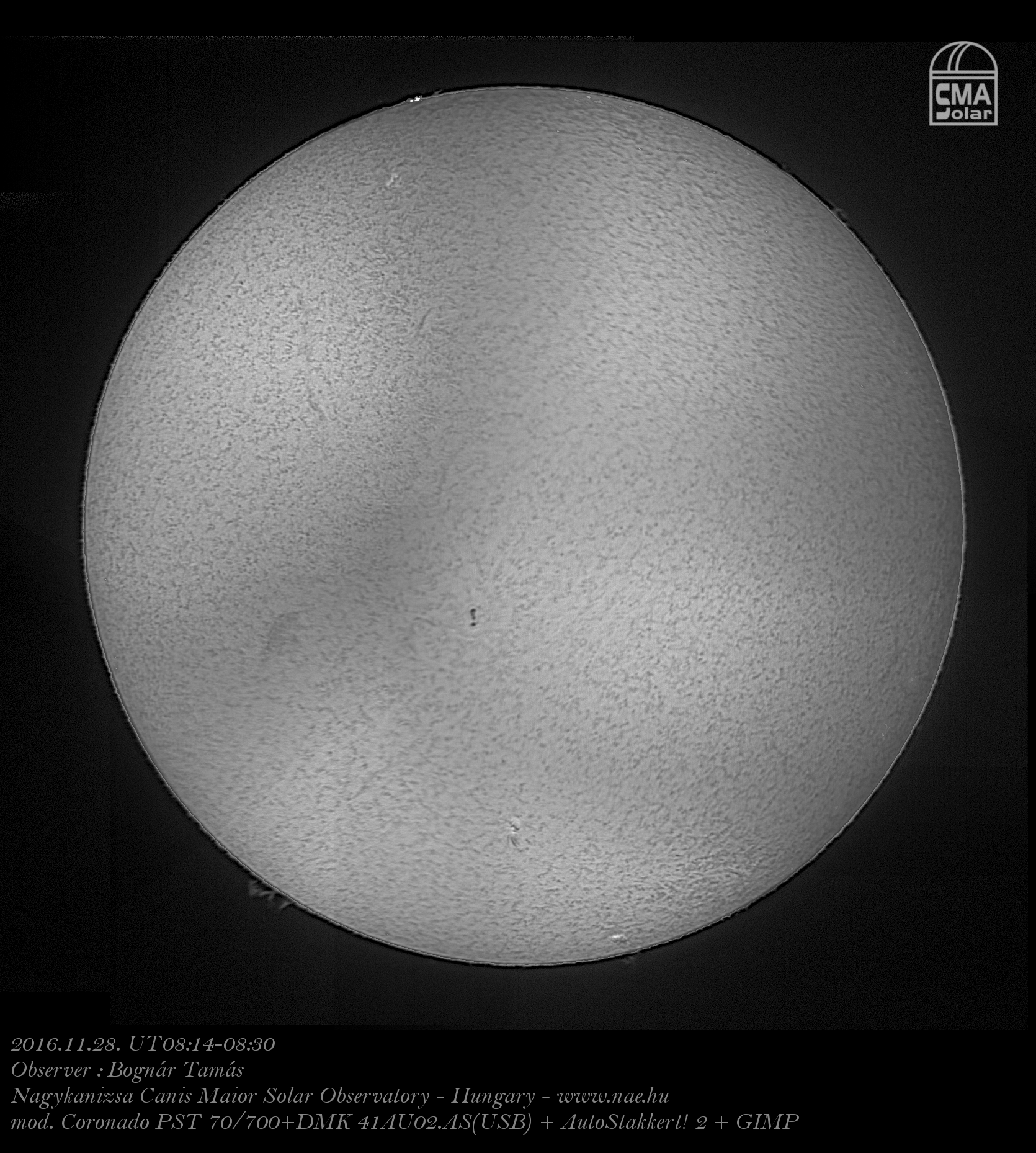 H-alpha Sun – 2016.11.28. – Tamás Bognár