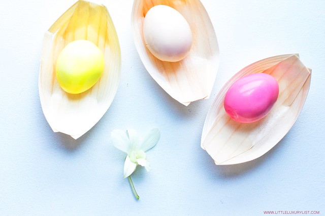 Naturally Dyed Pickled Easter Eggs Recipe top view on boats