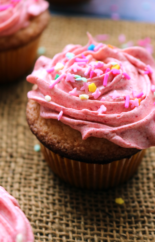 Buttery Vanilla Cupcakes with Raspberry Buttercream