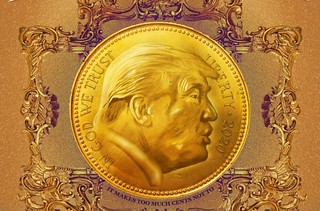 In Trump We Trust gold coin graphic