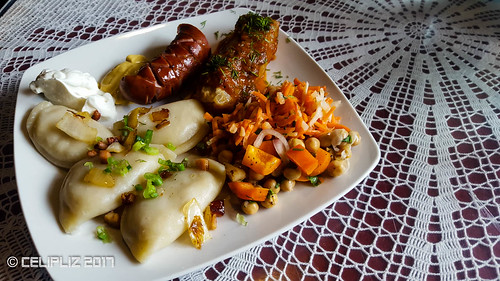 Combo #2 (Potato and Onion Pierogies + Sausage + Cabbage Roll) @ Iwona Pierogies