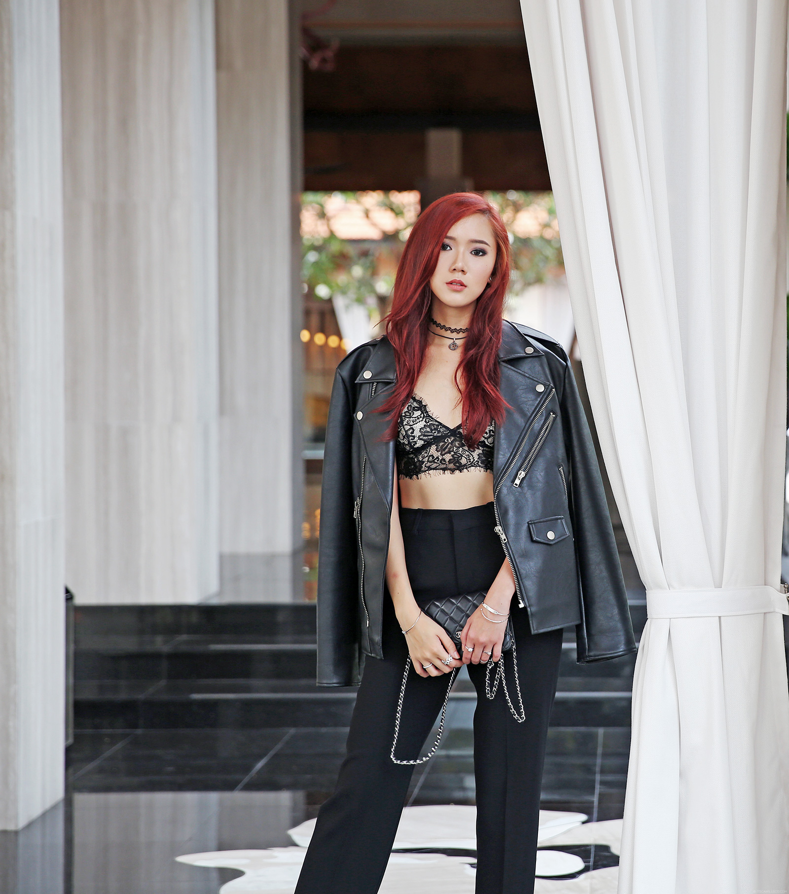 Camille Co in Modekungen leather jacket, hyphen the label bralet, zara trousers - itscamilleco.com
