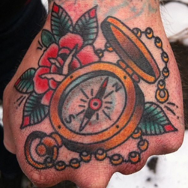traditional #american #compass #hand #tattoo by @adamrosenthaltattoo 